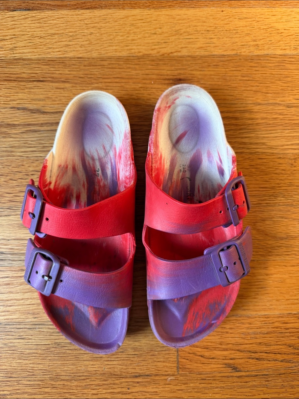Birkenstock- Red and Purple Two-Strap Slide Sandals - Size 37
